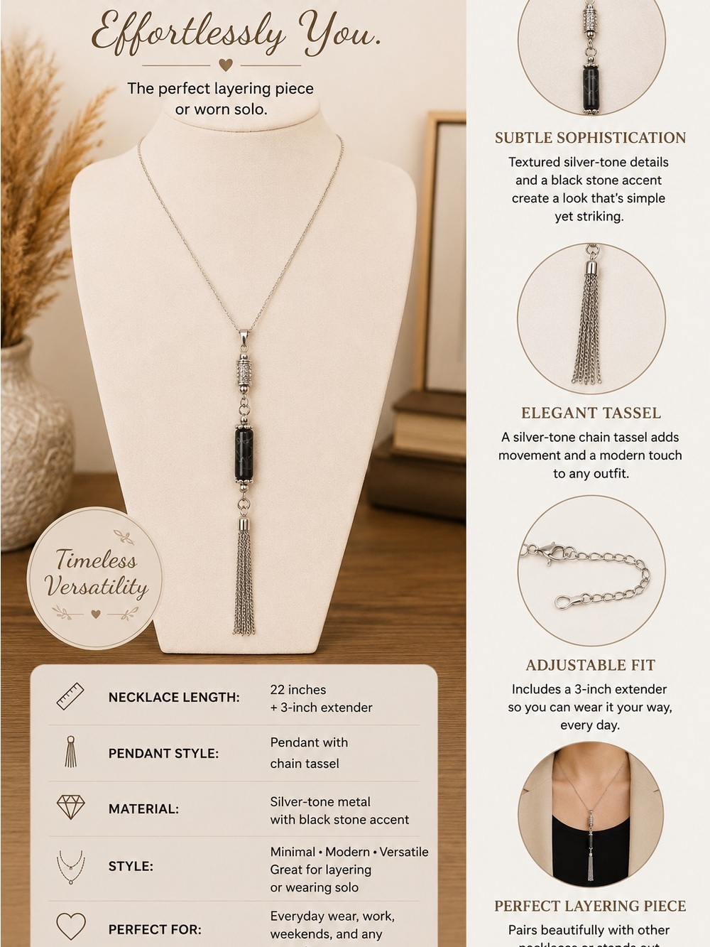 paparazzi Silver-Tone Necklace with Black Accent and Tassel